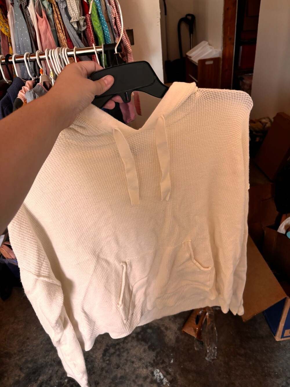 Love Ellie Cream Waffle Knit Pullover Hoodie